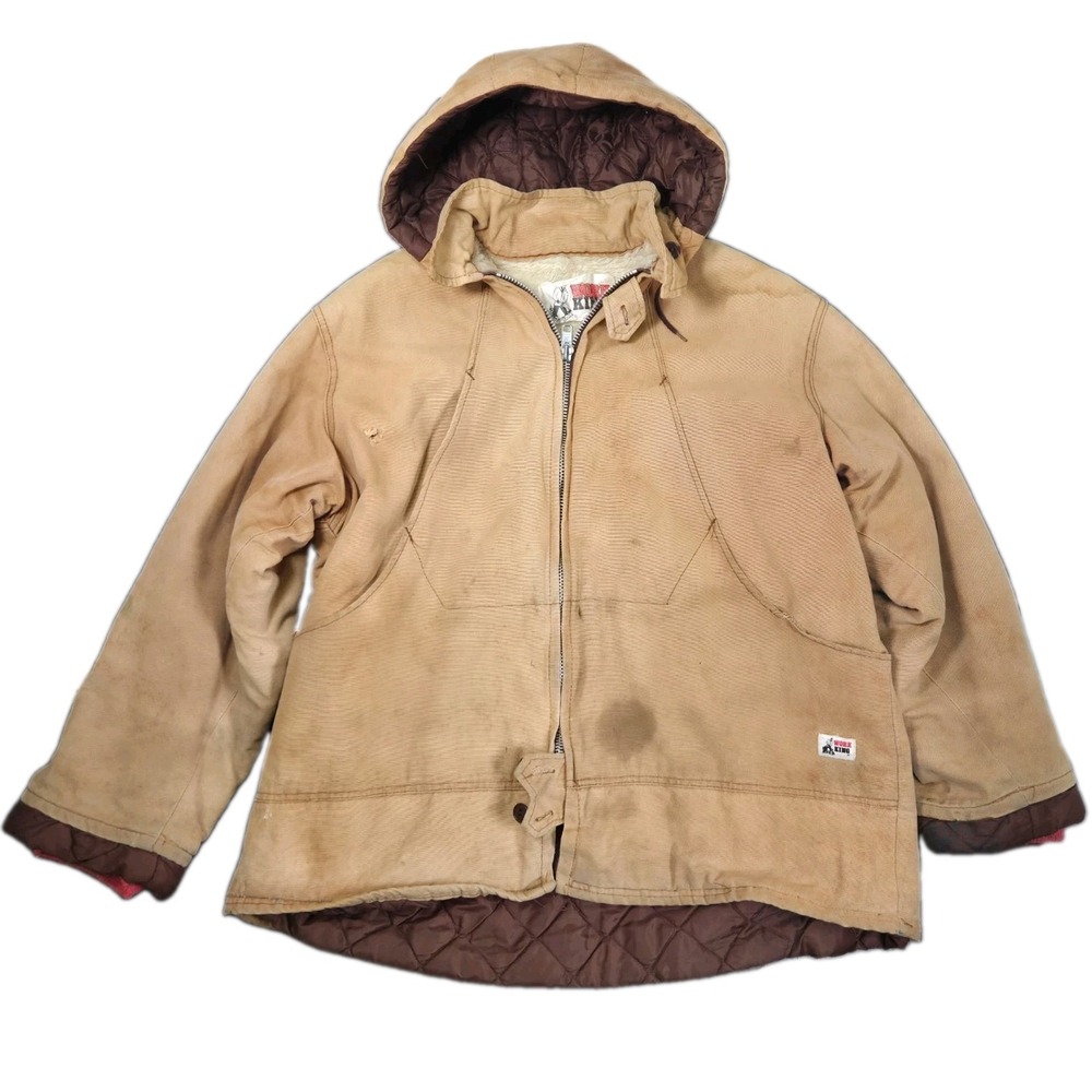 Vintage Work King Jacket Mens 50 Quilted Hooded Duck Canvas Thrashed Sherpa